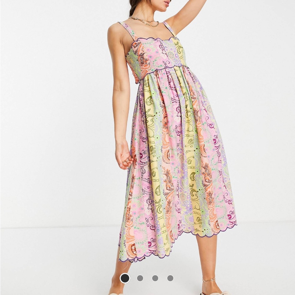 ASOS sold out scalloped edge cut-out back midi sundress in mixed paisley floral